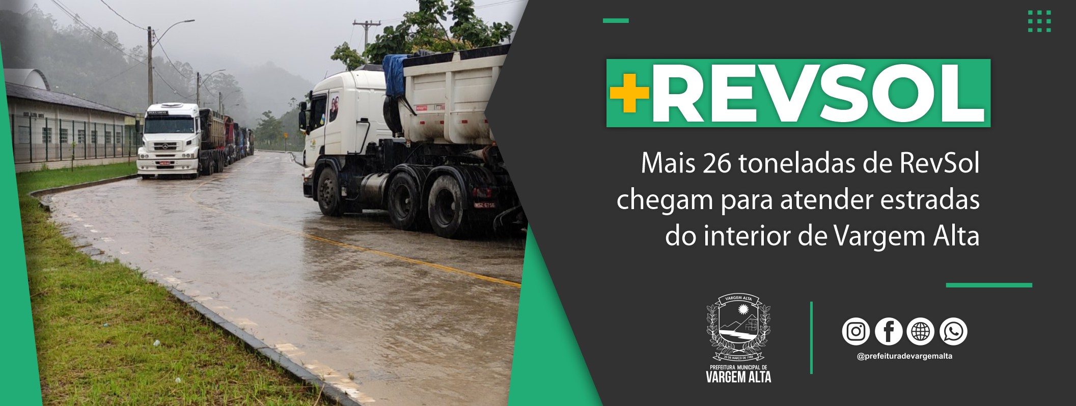 Mais 26 toneladas de RevSol chegam para atender estradas do interior de Vargem Alta